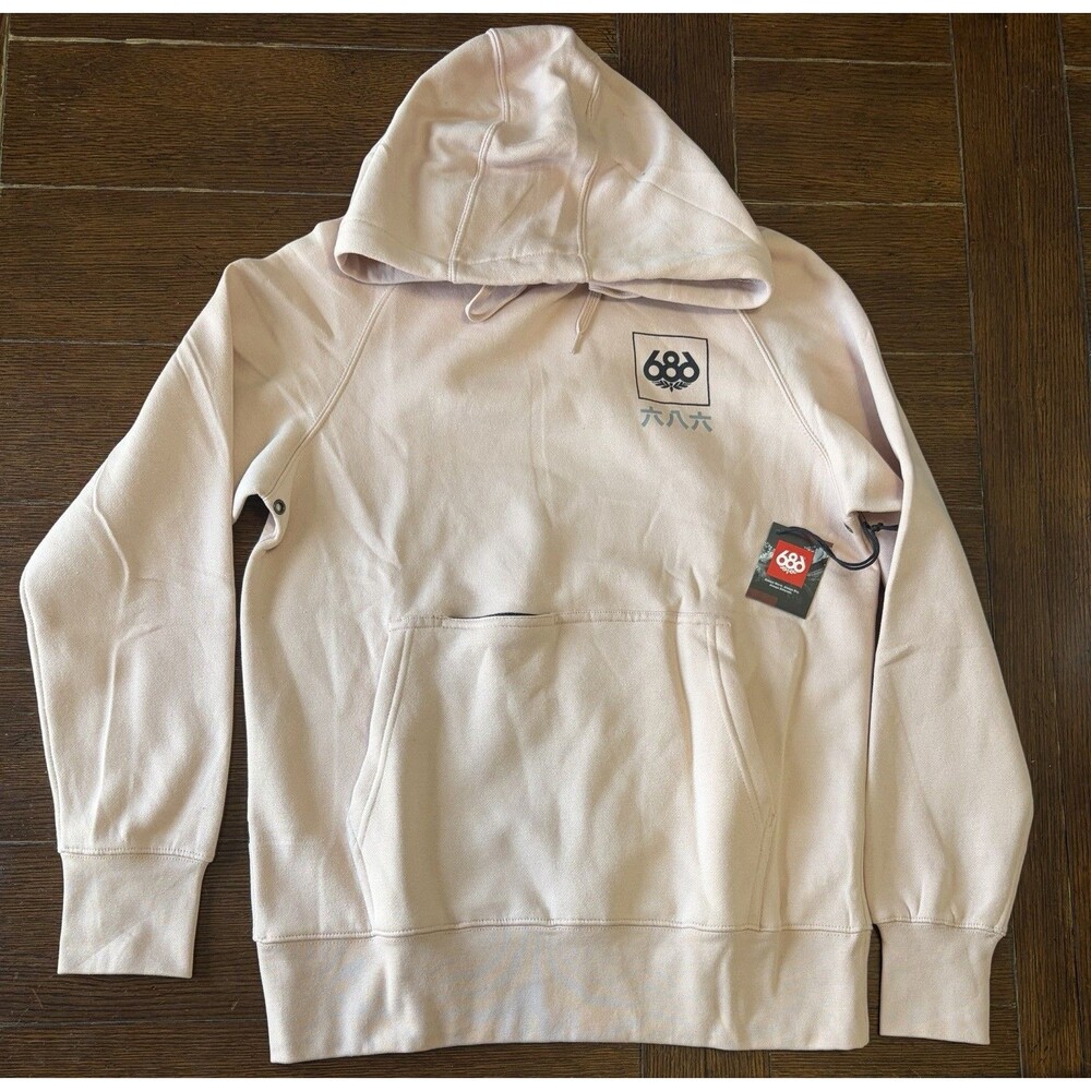 686 Global Hoodie Mens Medium Pink Fleece Logo Graphic Pullover Sweatshirt NWT